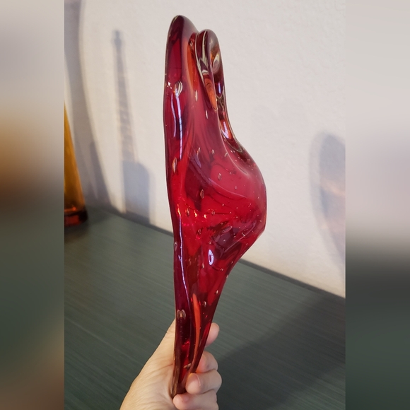 Handblown Red Art Glass Mid-Century Modern Atomic Bubble Vintage Ashtray Decor - Picture 10 of 11